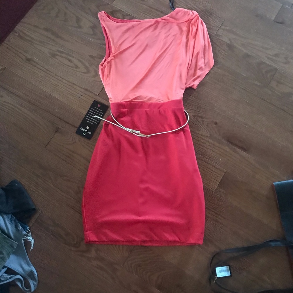 Bebe Asymmetrical fitted Dress with Belt